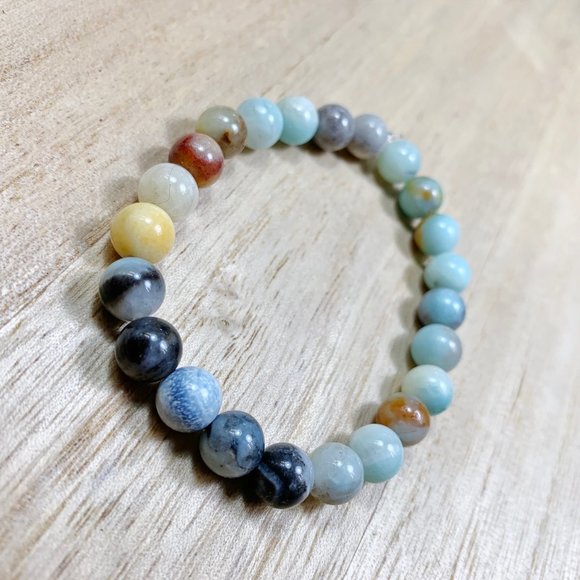 8mm Mixed Amazonite Chakra Stretch Bracelet - Picture 8 of 10